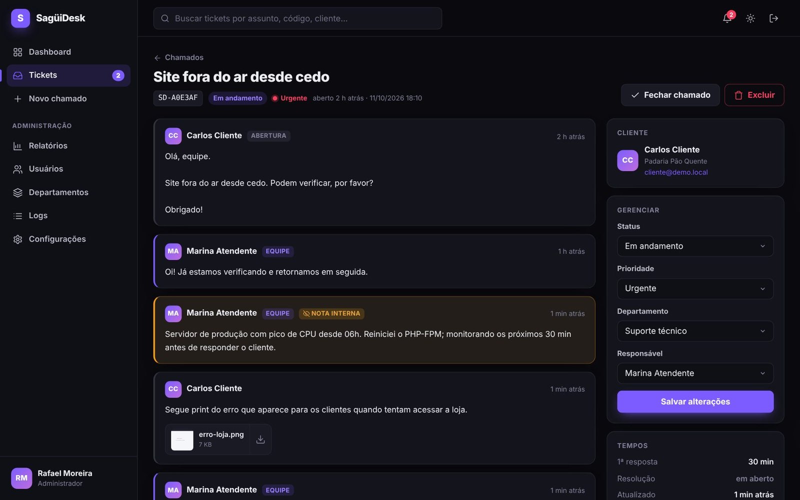 SaguiDesk 2.0.1 — Conversa do Ticket